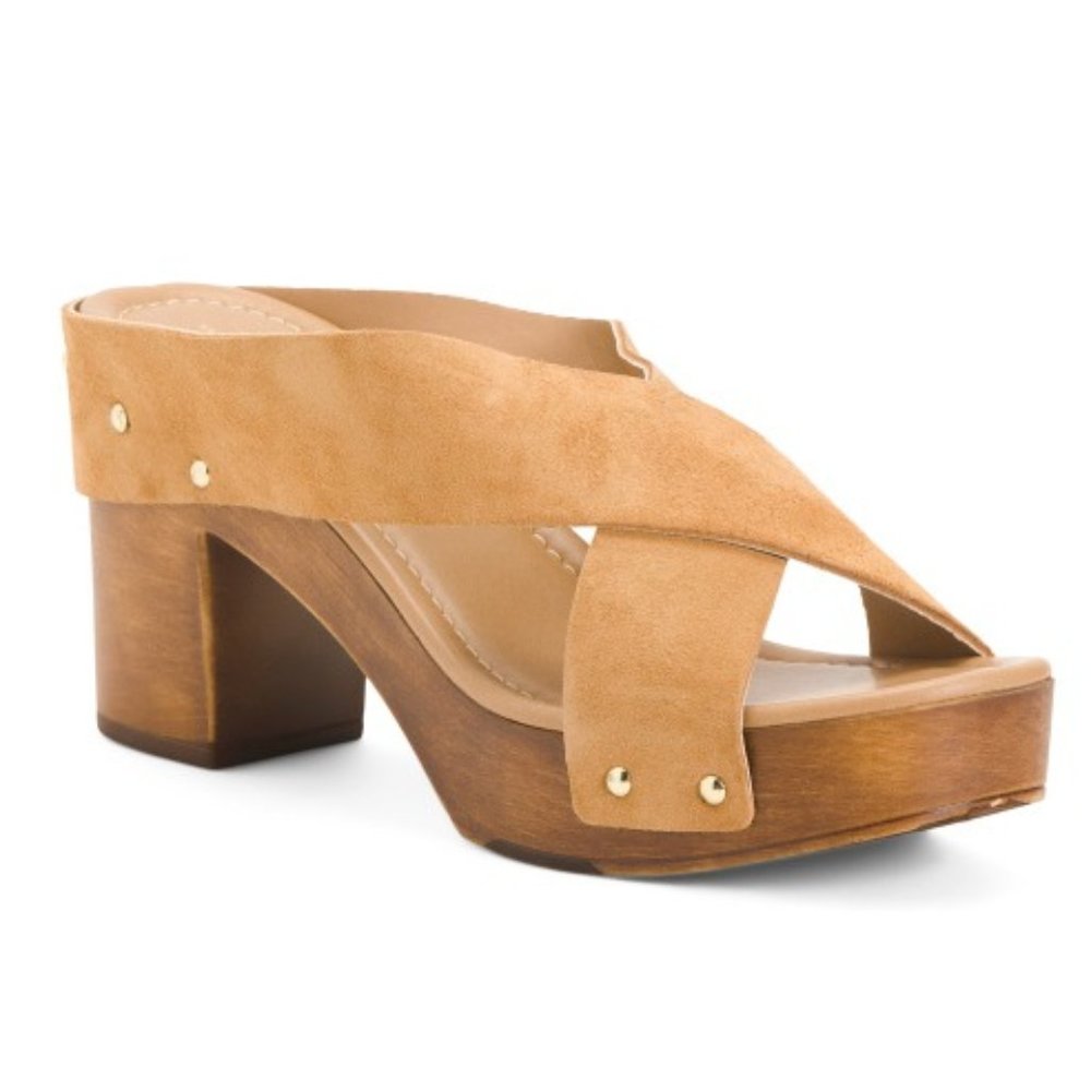 MILA PAOLI Made In Italy Suede Band Wood Heel Sandals